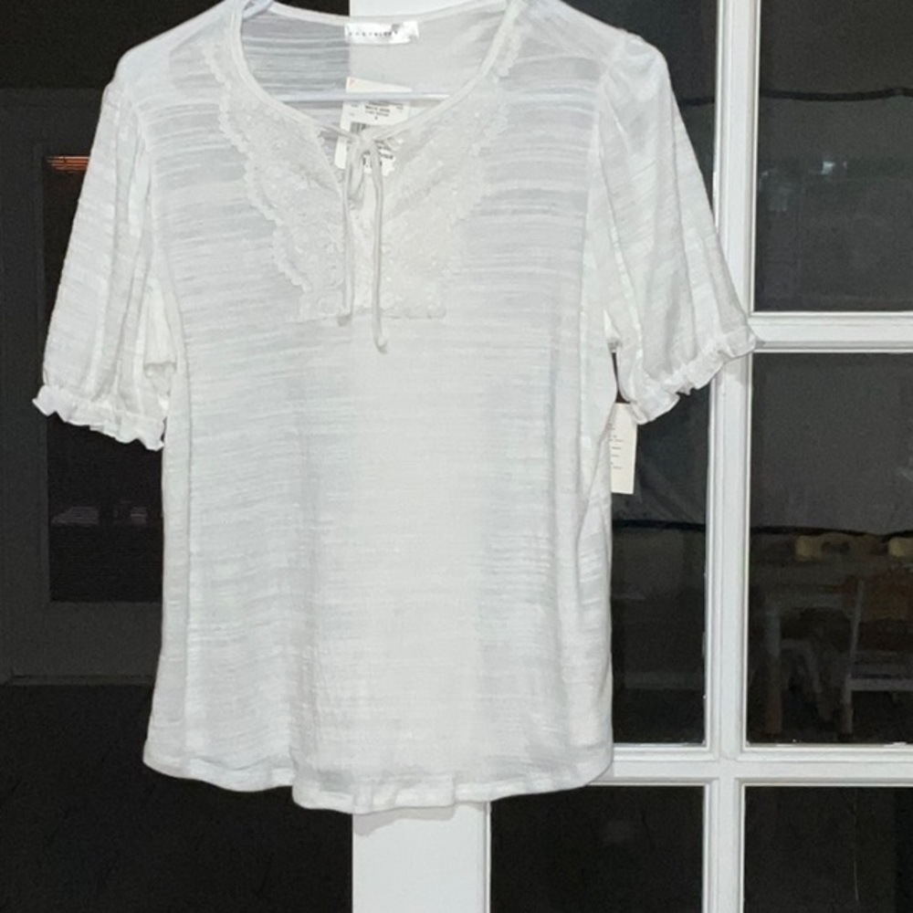 White Puff Sleeve Blouse with Tie Front and Bib Collar